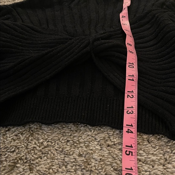 Anthropologie Black Crop Ribbed Knit Sweater with Twist Front - Picture 10 of 10